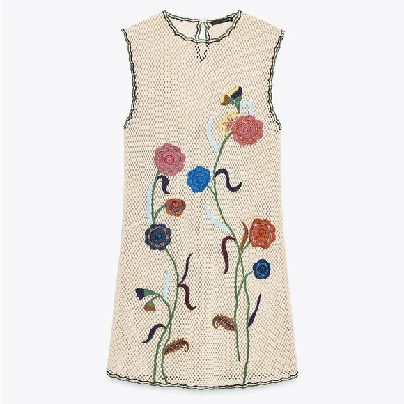 NWT Zara Woman ZW COLLECTION Crochet Dress with Floral Embroidery - Picture 9 of 16